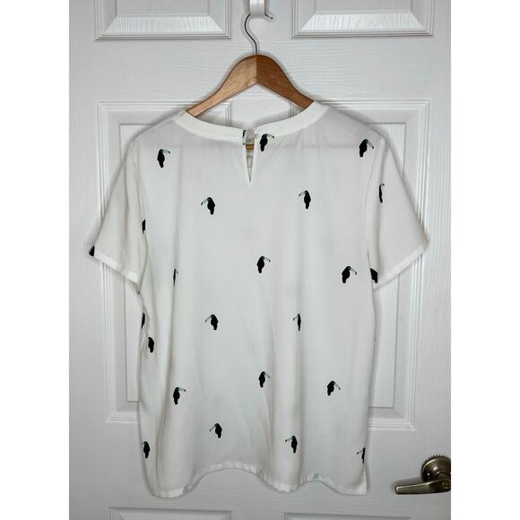 Ann Taylor Loft Outlet Women's White Toucan Print Top Blouse Shirt Size Large - Picture 6 of 7